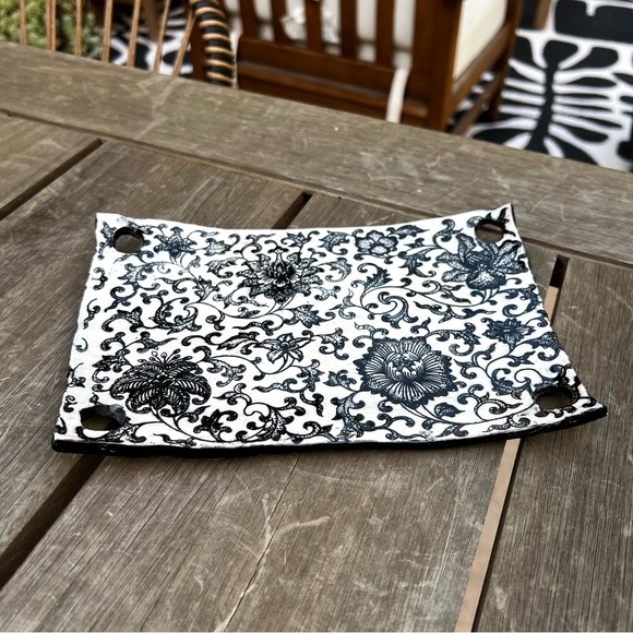 Studio Pottery Floral Lace Vanity Tray Plate or Candle Trinket Plate Curved Edge - Picture 5 of 8